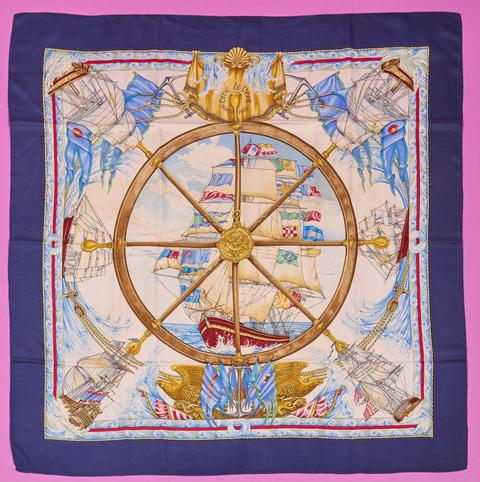 Hermès Vive le Vent scarf in blue by Laurence Bourthoumieux, 1992