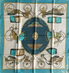 A variation of the Hermès scarf `Les voitures à transformation (I)` first edited in 1965 by `Françoise De La Perriere`