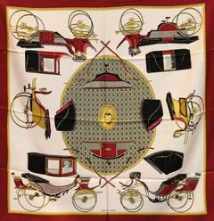 A variation of the Hermès scarf `Les voitures à transformation (I)` first edited in 1965 by `Françoise De La Perriere`