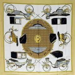 A variation of the Hermès scarf `Les voitures à transformation (I)` first edited in 1965 by `Françoise De La Perriere`