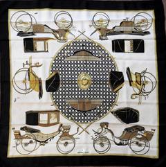 A variation of the Hermès scarf `Les voitures à transformation (I)` first edited in 1965 by `Françoise De La Perriere`