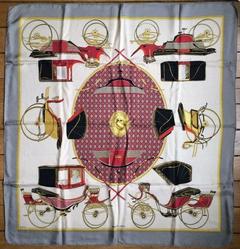A variation of the Hermès scarf `Les voitures à transformation (I)` first edited in 1965 by `Françoise De La Perriere`