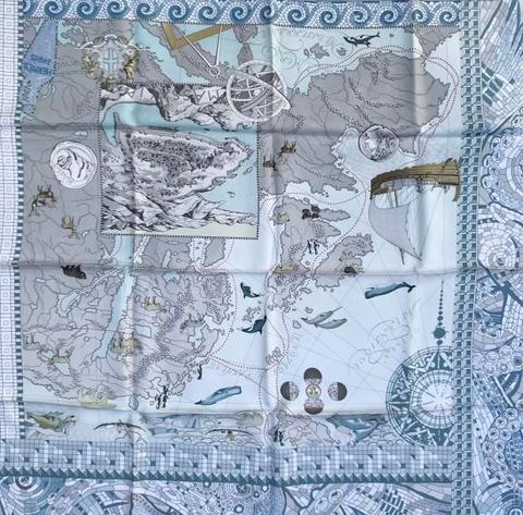 A variation of the Hermès scarf `Le voyage de pythéas ` first edited in 2013 by `Aline Honoré`