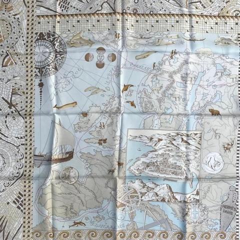 A variation of the Hermès scarf `Le voyage de pythéas ` first edited in 2013 by `Aline Honoré`