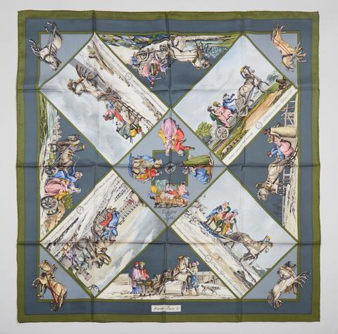 A variation of the Hermès scarf `Voyages slaves` first edited in 1982 by `Loïc Dubigeon`