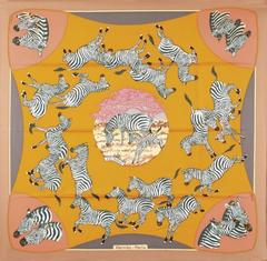 A variation of the Hermès scarf `Les zèbres ` first edited in 2014 by `Robert Dallet`