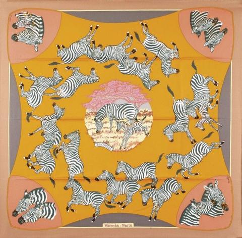 A variation of the Hermès scarf `Les zèbres ` first edited in 2014 by `Robert Dallet`