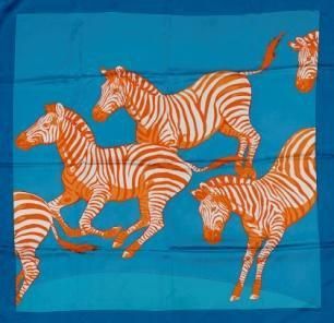 A variation of the Hermès scarf `Les Zèbres II` first edited in 2004 by `Robert Dallet`