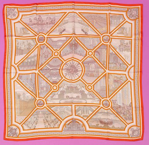 Hermès Flânerie à Versailles scarf in orange by Pierre Marie, 2016