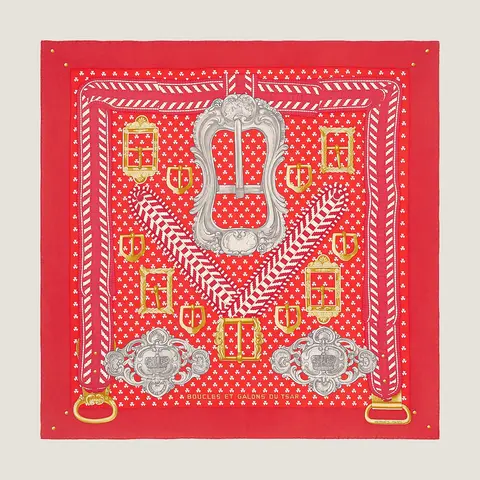 A variation of the Hermès scarf `Boucles et galons du tsar` first edited in 2019 by `Wlodek Kaminski`