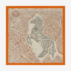 A variation of the Hermès scarf `La cité cavalière` first edited in 2020 by `Octave Marsal`