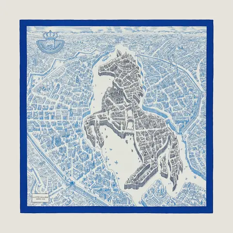 A variation of the Hermès scarf `La cité cavalière` first edited in 2020 by `Octave Marsal`