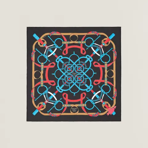 A variation of the Hermès scarf `Éperon d'or sticker` first edited in 2022 by `Henri d'Origny`