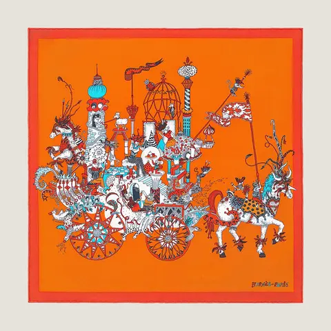 A variation of the Hermès scarf `La folle parade` first edited in 2021 by `Fanjul Claire `