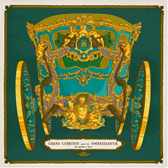 A variation of the Hermès scarf `Grand carrosse pour un ambassadeur` first edited in 2010 by `Lise Coutin`