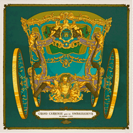 A variation of the Hermès scarf `Grand carrosse pour un ambassadeur` first edited in 2010 by `Lise Coutin`