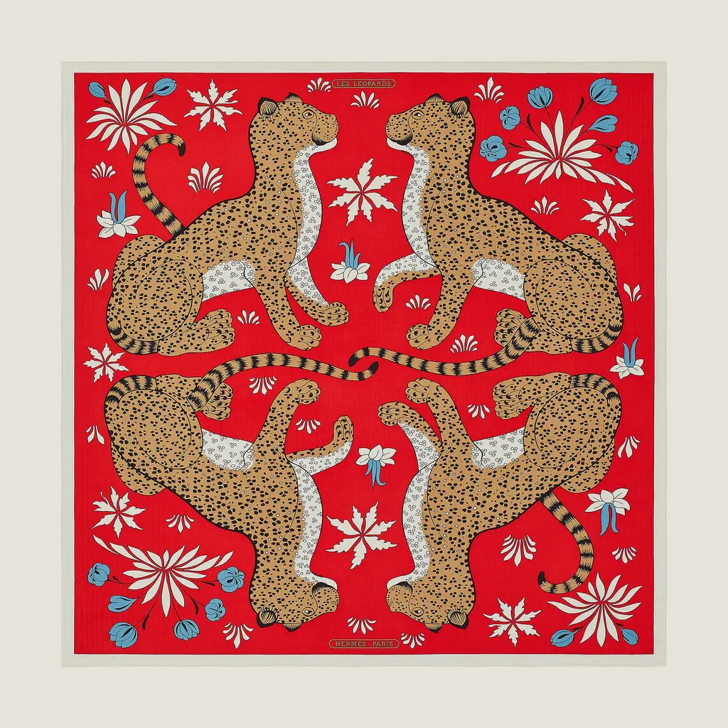 エルメス HERMES スカーフリング カレジェアン LES LEOPARDS レオパード グリーン B (目立った傷や汚れなし)】HERMES エルメス スカーフ カレ140