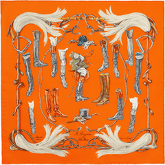 A variation of the Hermès scarf `À propos de bottes` first edited in 2016 by `Xavier de Poret`