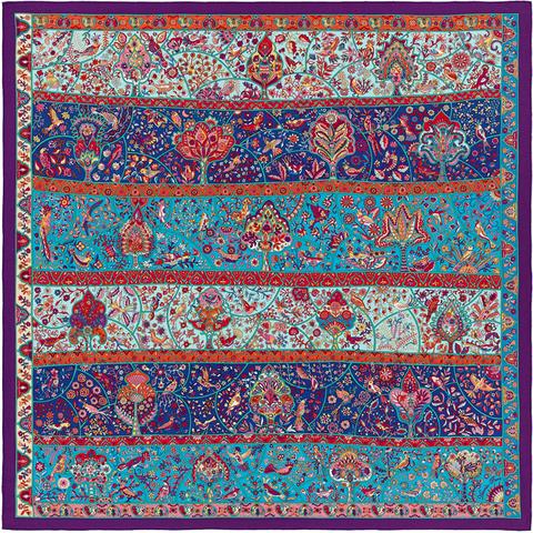 A variation of the Hermès scarf `Au Pays des Oiseaux Fleurs` first edited in 2017 by `Christine Henry`