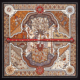 A variation of the Hermès scarf `Aux portes du palais` first edited in 2015 by `Christine Henry`