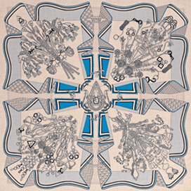 A variation of the Hermès scarf `Bouquets Sellier` first edited in 2015 by `Pierre Marie`