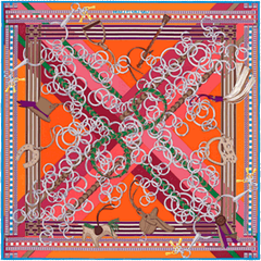 A variation of the Hermès scarf `Brides et gris-gris` first edited in 2014 by `Virginie Jamin`