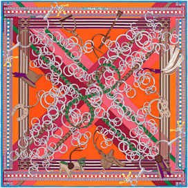 A variation of the Hermès scarf `Brides et gris-gris` first edited in 2014 by `Virginie Jamin`
