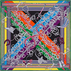 A variation of the Hermès scarf `Brides et gris-gris` first edited in 2014 by `Virginie Jamin`