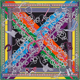 A variation of the Hermès scarf `Brides et gris-gris` first edited in 2014 by `Virginie Jamin`