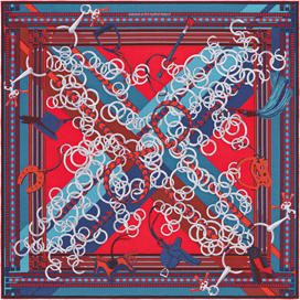 A variation of the Hermès scarf `Brides et gris-gris` first edited in 2014 by `Virginie Jamin`
