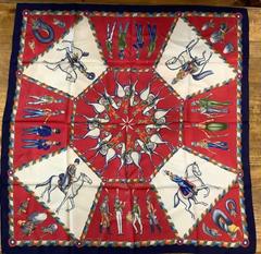 Hermès L'Armée Impériale Russe de 1816 à 1916 scarf in red by Michel Duchene, 1987