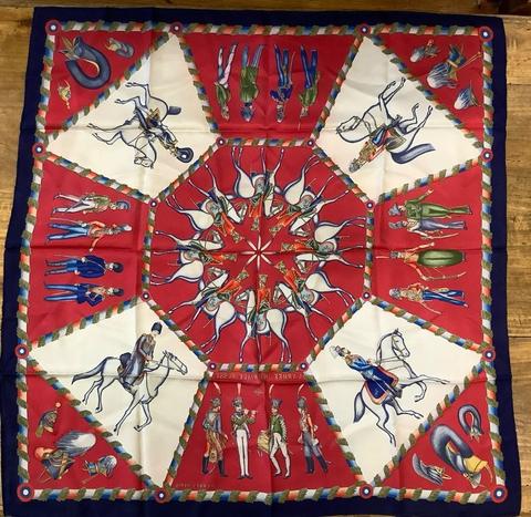 Hermès L'Armée Impériale Russe de 1816 à 1916 scarf in red by Michel Duchene, 1987