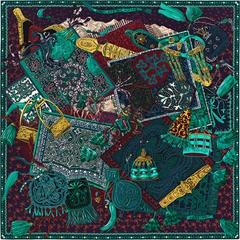 A variation of the Hermès scarf `Cavaliers du Caucase` first edited in 2015 by `Annie Faivre`
