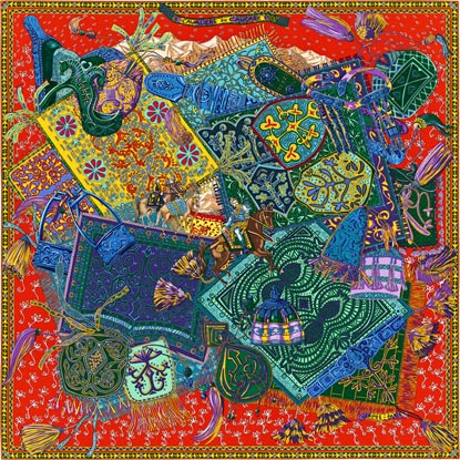 A variation of the Hermès scarf `Cavaliers du Caucase` first edited in 2015 by `Annie Faivre`