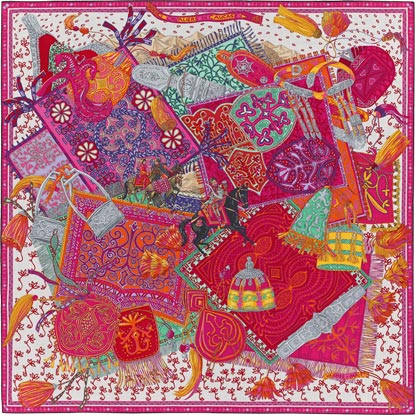 A variation of the Hermès scarf `Cavaliers du Caucase` first edited in 2015 by `Annie Faivre`