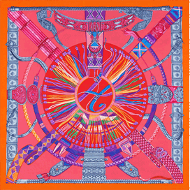 A variation of the Hermès scarf `Ceintures et Liens` first edited in 2014 by `Laurence Bourthoumieux`