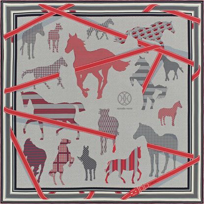A variation of the Hermès scarf `Clan équestre` first edited in 2017 by `Annie Faivre`