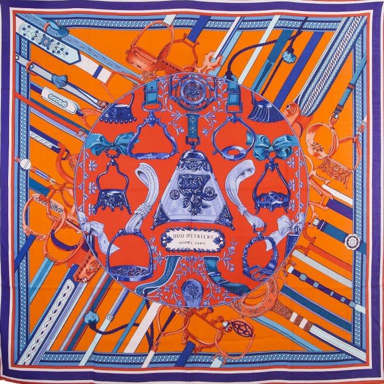 Duo d'Etriers blue, orange - Hermès Scarf Details | Scarf Sage