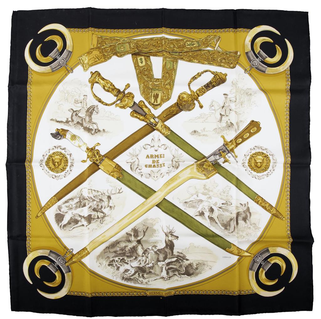 Armes de chasse yellow, black - Hermès Scarf Details | Scarf Sage