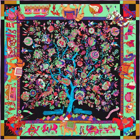 A variation of the Hermès scarf `Fantaisies Indiennes` first edited in 2016 by `Loïc Dubigeon`