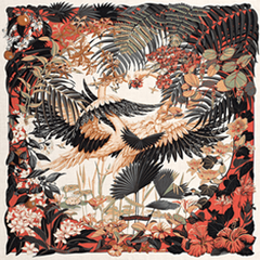 A variation of the Hermès scarf `Flamingo Party` first edited in 2016 by `Laurence Bourthoumieux`