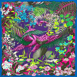 A variation of the Hermès scarf `Flamingo Party` first edited in 2016 by `Laurence Bourthoumieux`