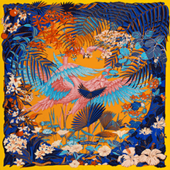 A variation of the Hermès scarf `Flamingo Party` first edited in 2016 by `Laurence Bourthoumieux`