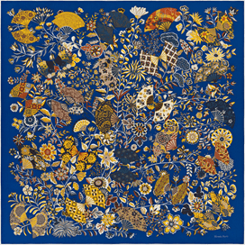 A variation of the Hermès scarf `Fleurs et Papillons de Tissus` first edited in 2014 by `Christine Henry`