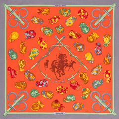 A variation of the Hermès scarf `Jockey` first edited in 2015 by `Philippe Ledoux`