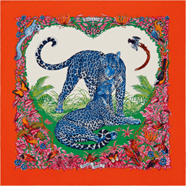 A variation of the Hermès scarf `Jungle Love` first edited in 2015 by `Robert Dallet`