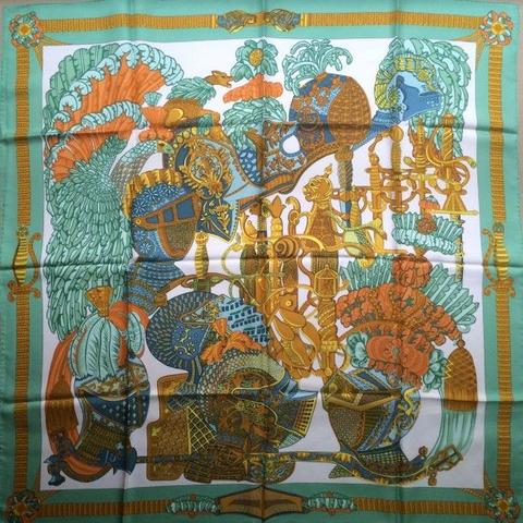 A variation of the Hermès scarf `Armets en panache` first edited in 1995 by `Annie Faivre`