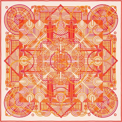 A variation of the Hermès scarf `La Fabrique des Rubans` first edited in 2016 by `Pierre Marie`
