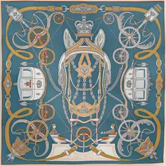 A variation of the Hermès scarf `Stately Wheels` first edited in  by `Stuart Patience`
