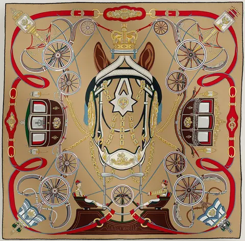 A variation of the Hermès scarf `Stately Wheels` first edited in  by `Stuart Patience`
